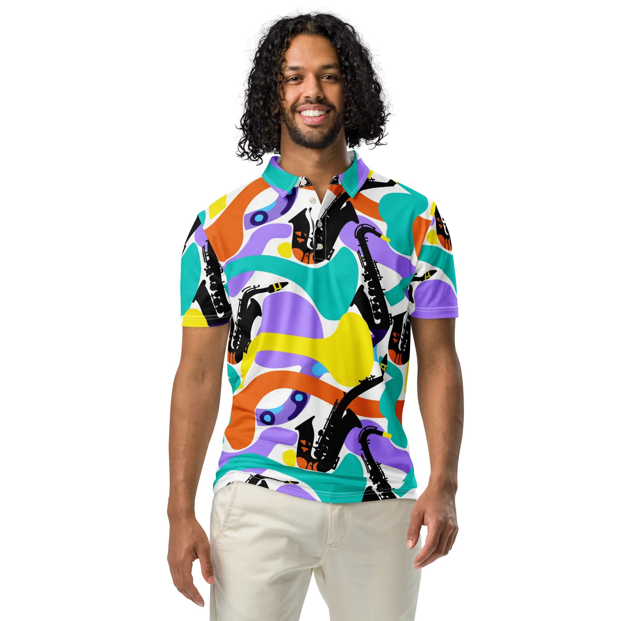 Neon Brass Parade on Men's Slim Fit Polo Shirt — Front