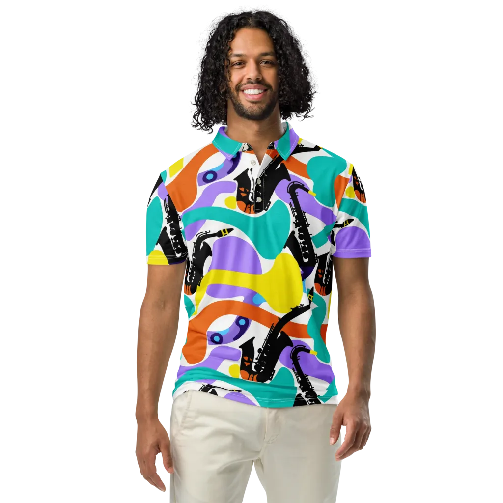 Neon Brass Parade on Men's Slim Fit Polo Shirt — Front