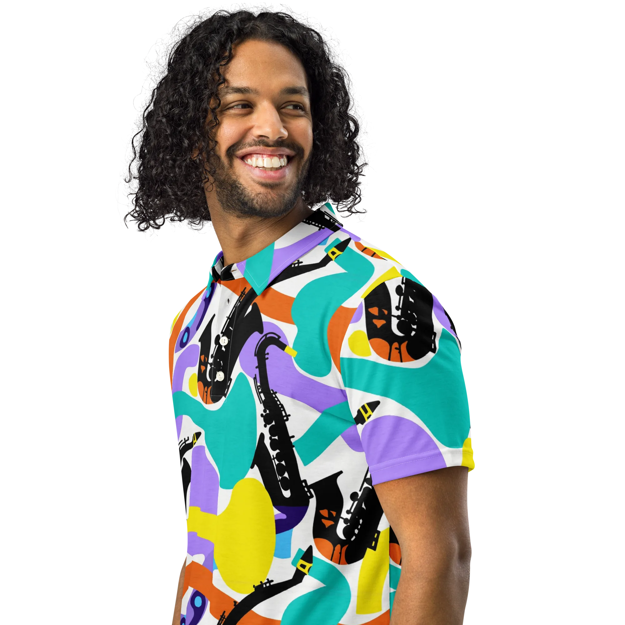 Neon Brass Parade on Men's Slim Fit Polo Shirt — Left Front