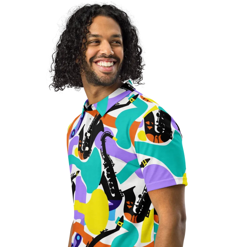 Neon Brass Parade on Men's Slim Fit Polo Shirt — Left Front