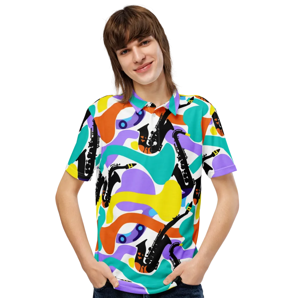 Neon Brass Parade on Men's Slim Fit Polo Shirt — Front