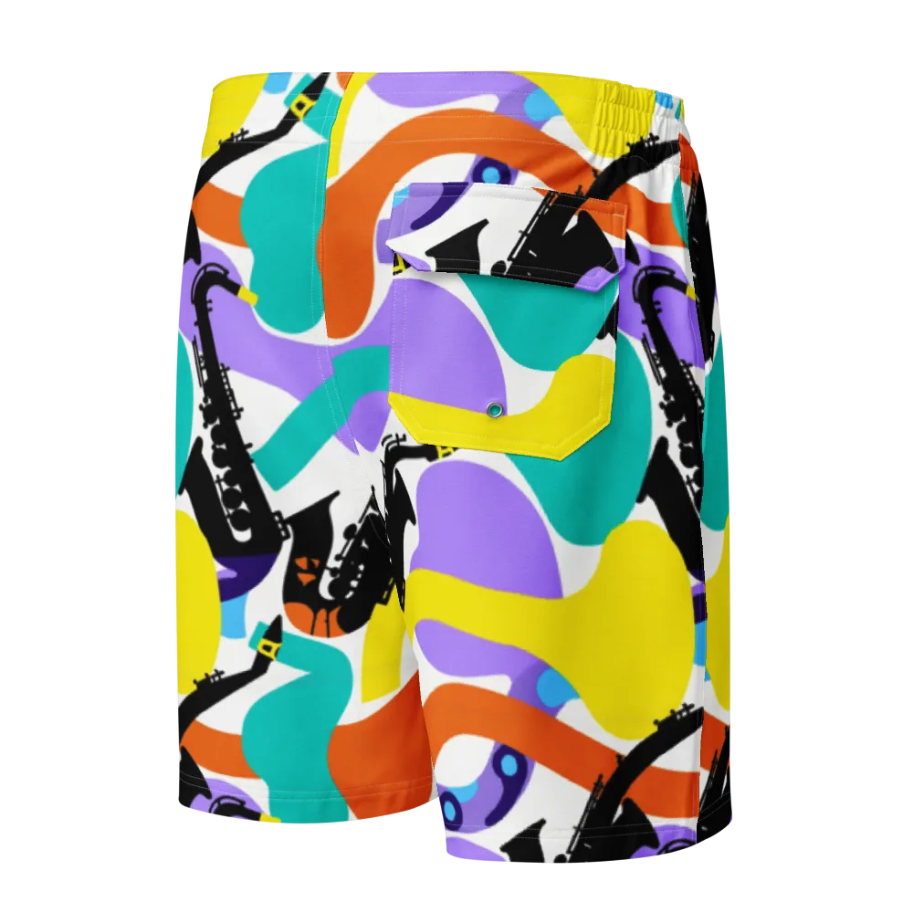 Neon Brass Parade on Men's Board Shorts — Back