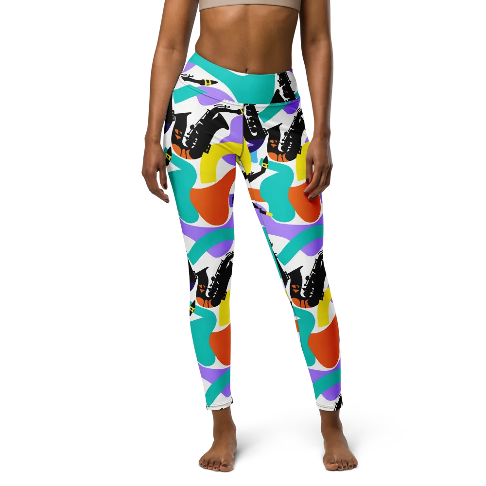 Neon Brass Parade on Yoga Leggings — Front
