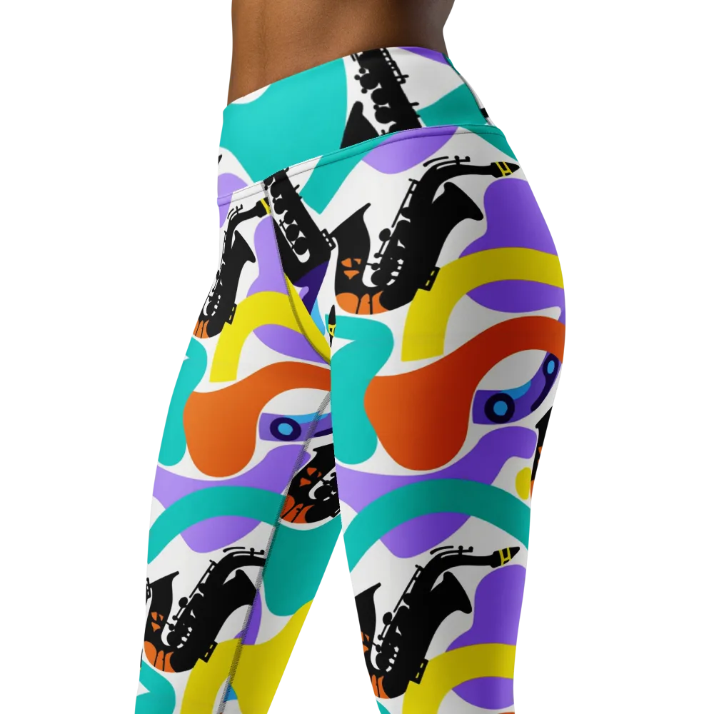 Neon Brass Parade on Yoga Leggings — Left Front