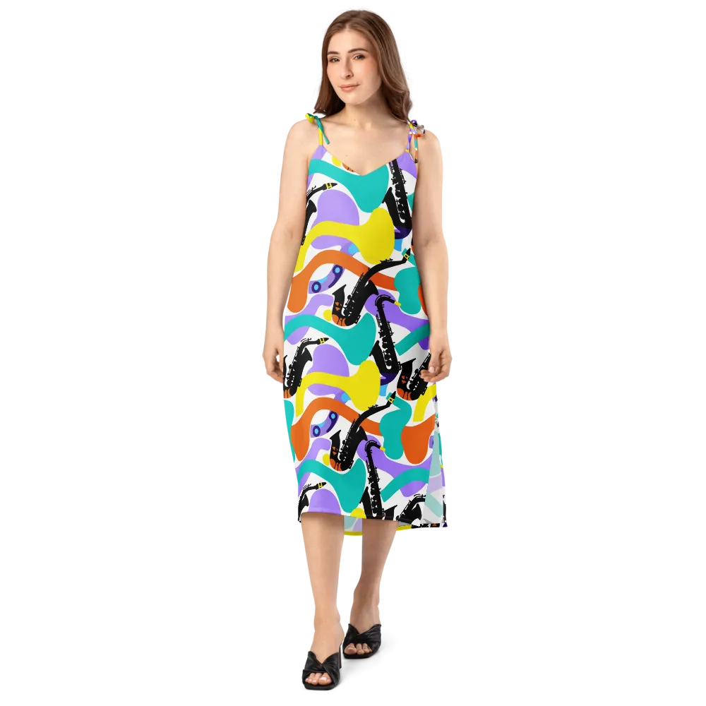 Neon Brass Parade on Slip Dress — Front