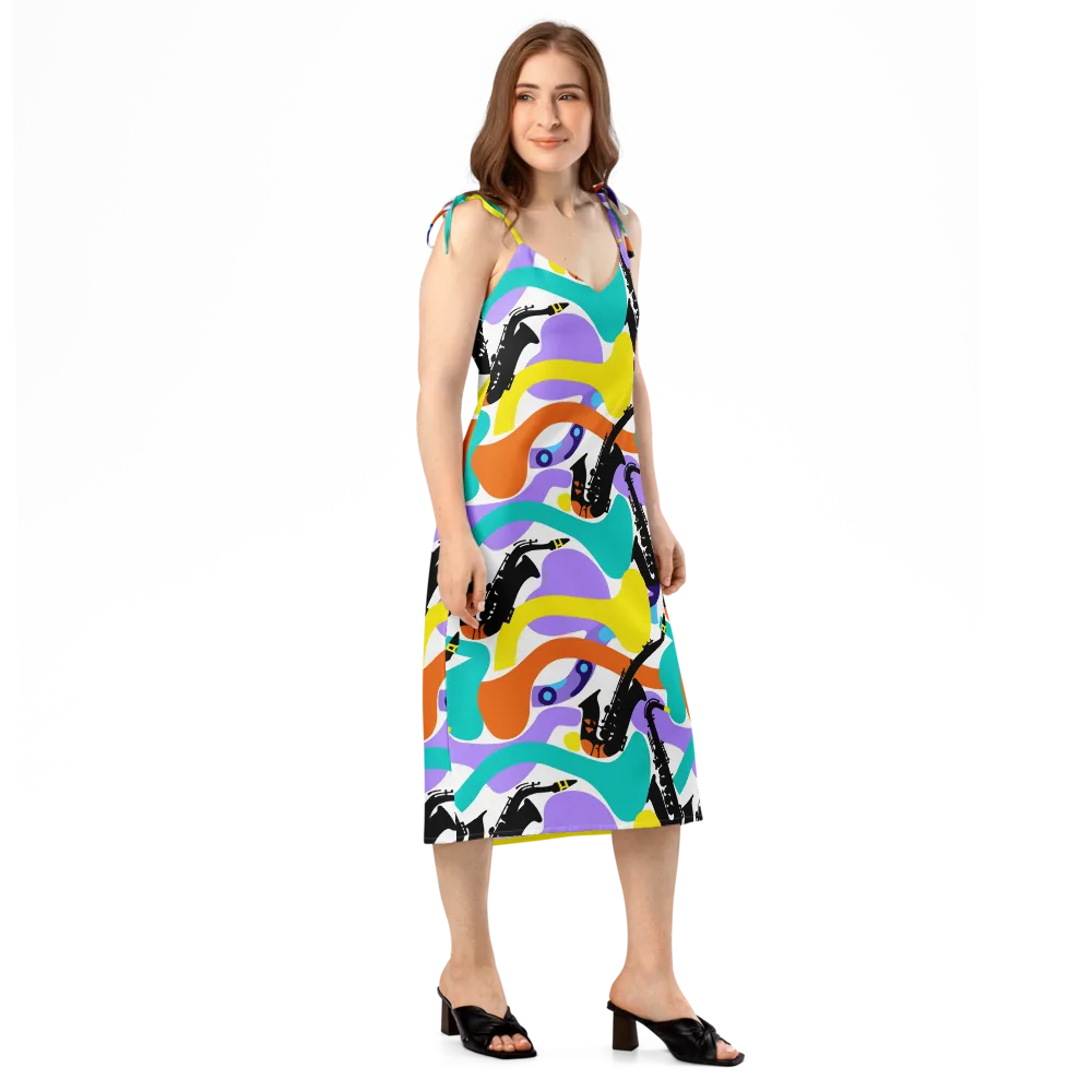 Neon Brass Parade on Slip Dress — Right Front