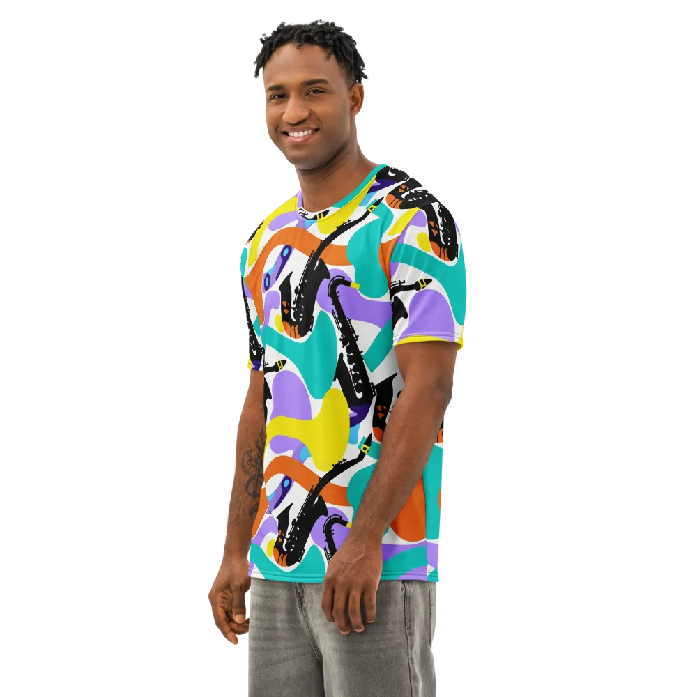 Neon Brass Parade on Men's Cotton Crew Neck T-Shirt — Left Front