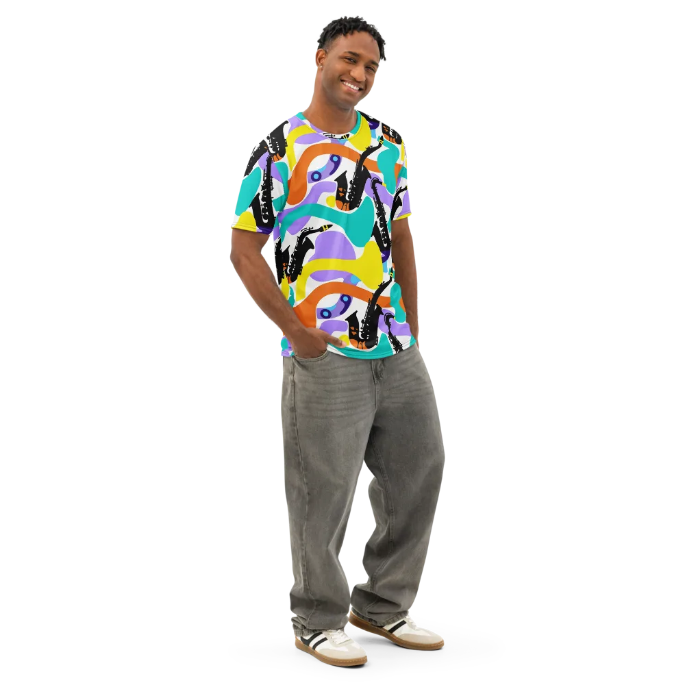 Neon Brass Parade on Men's Cotton Crew Neck T-Shirt — Right Front