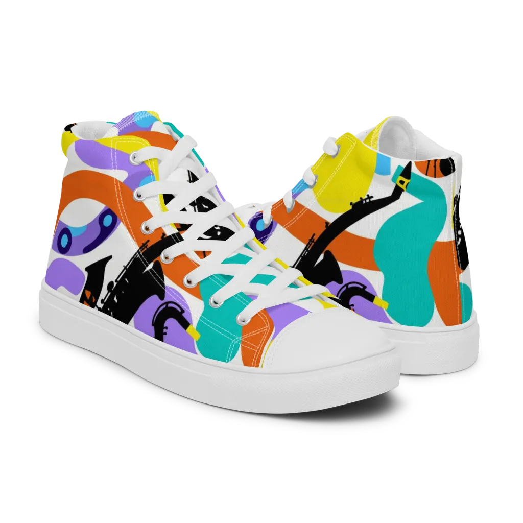 Neon Brass Parade on Men's High Top Canvas Shoes — Right