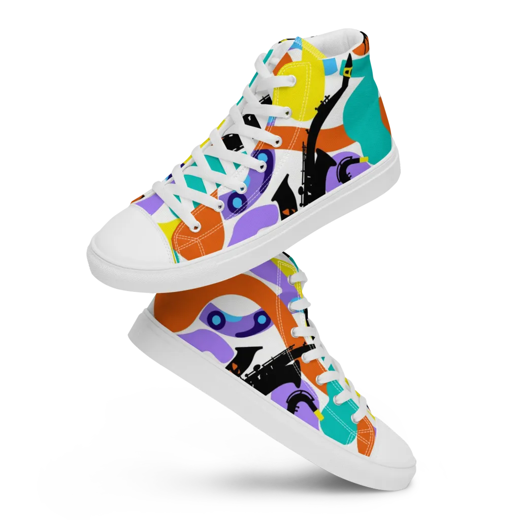 Neon Brass Parade on Men's High Top Canvas Shoes — Front