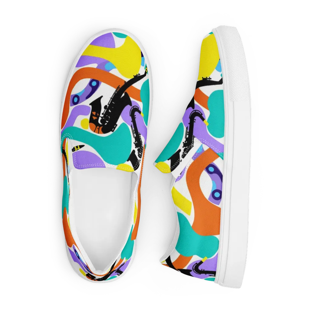 Neon Brass Parade on Men's Slip-On Canvas Shoes — Front