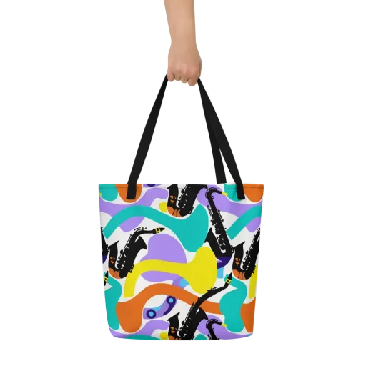 Neon Brass Parade on a Large Tote Bag W/ Pocket