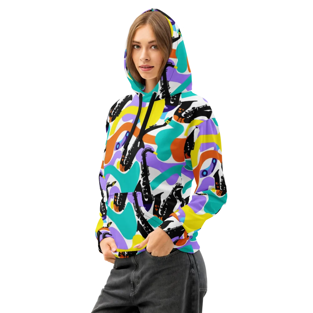 Neon Brass Parade on Cotton Hoodie — Left Front