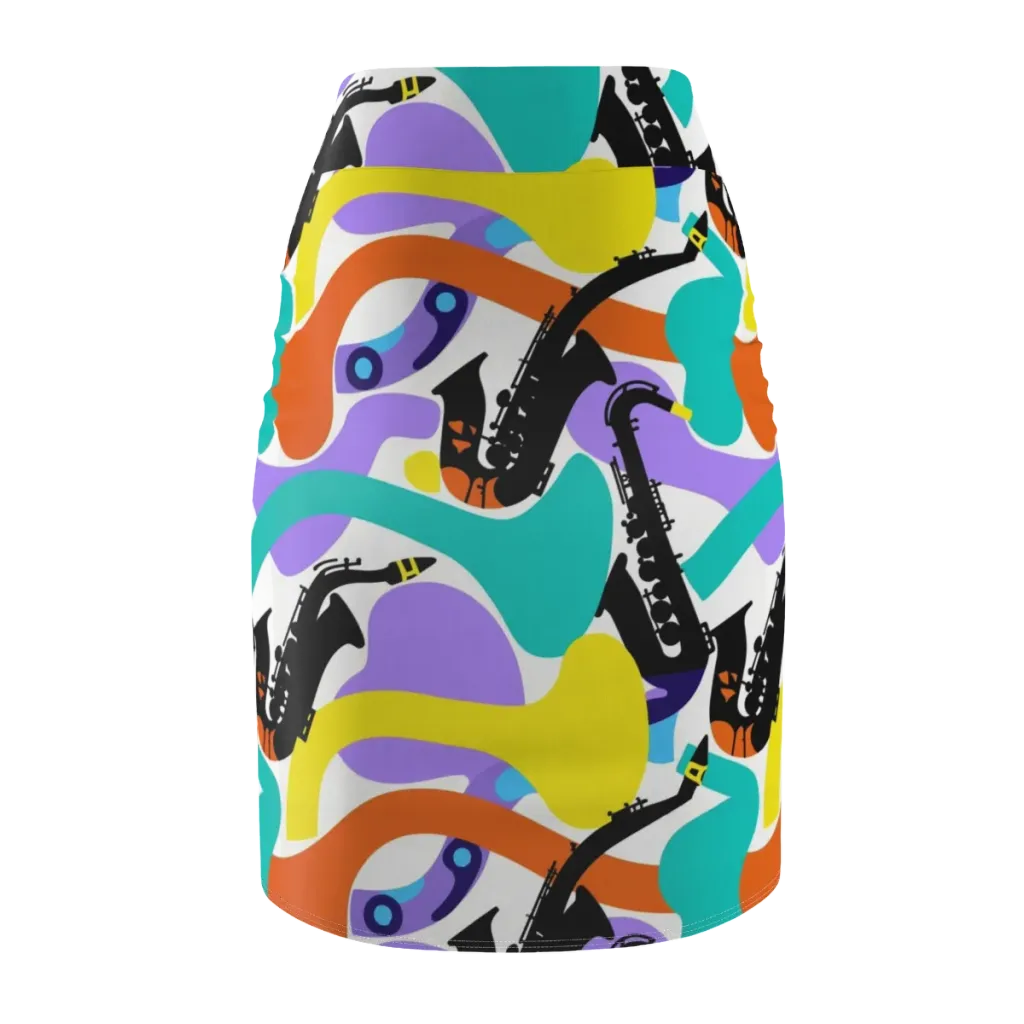 Neon Brass Parade on Pencil Skirt — Back