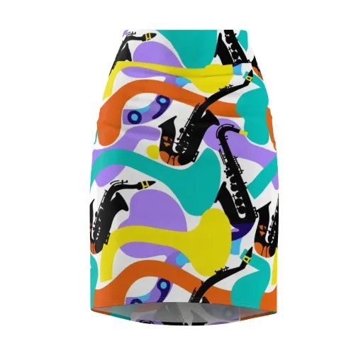 Neon Brass Parade on a Pencil Skirt