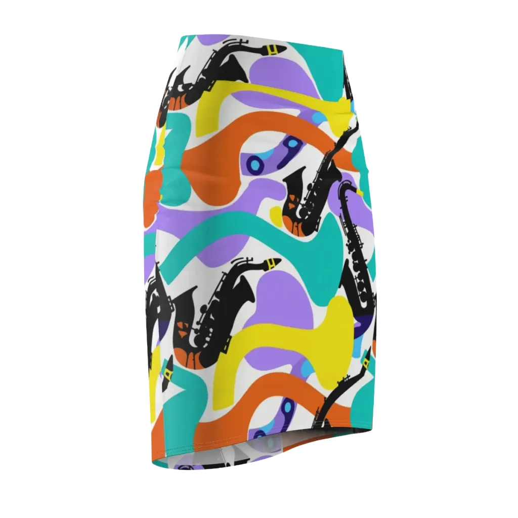 Neon Brass Parade on Pencil Skirt — Front Side