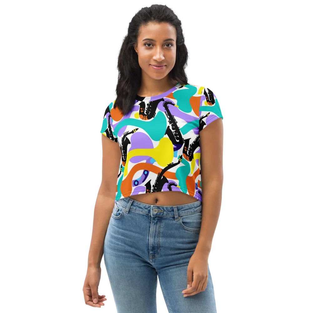 Neon Brass Parade on Crop Tee — Front