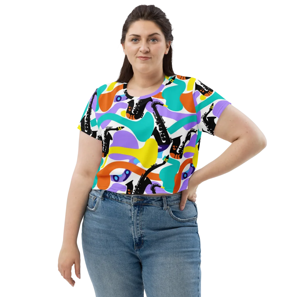 Neon Brass Parade on Crop Tee — Front