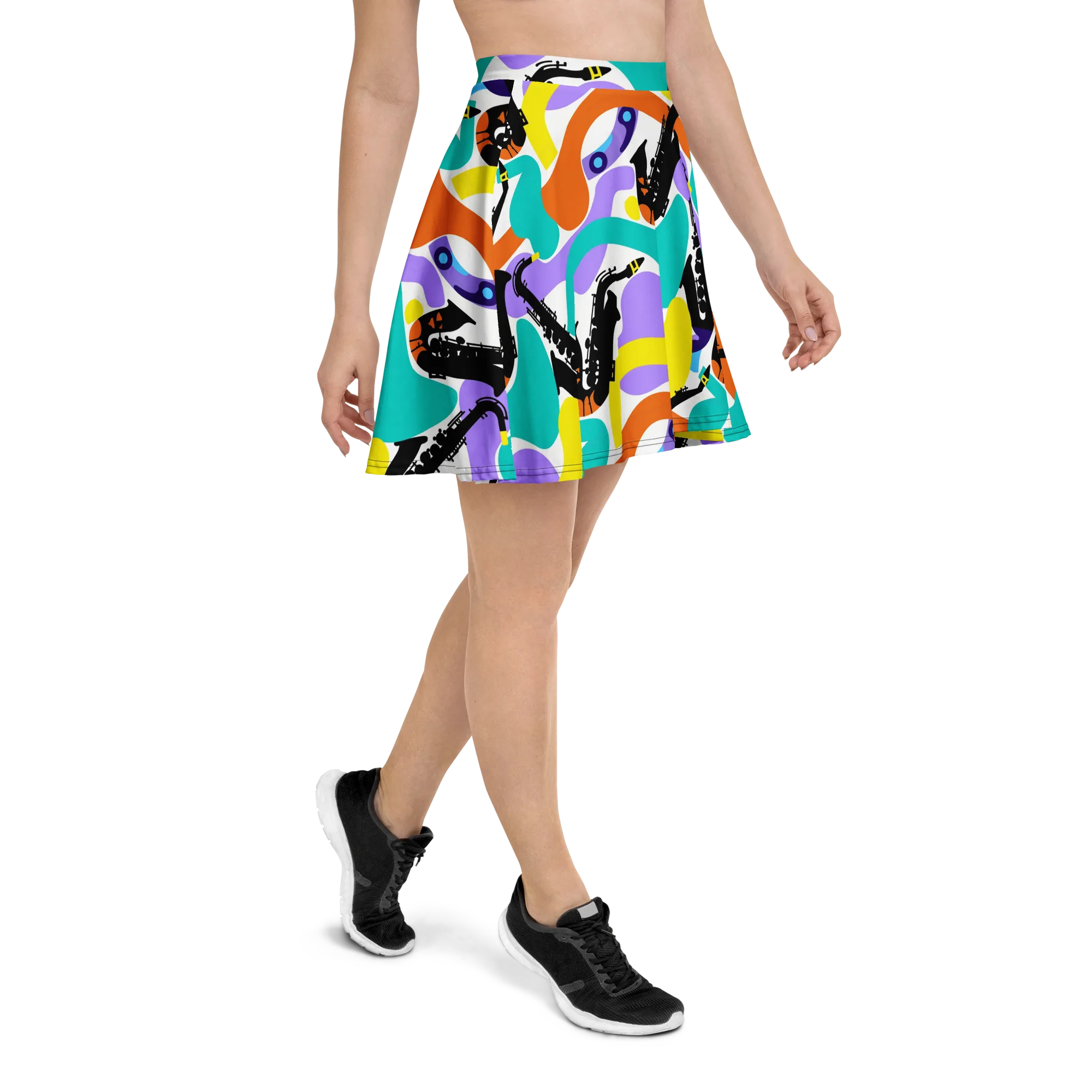 Neon Brass Parade on Skater Skirt — Right
