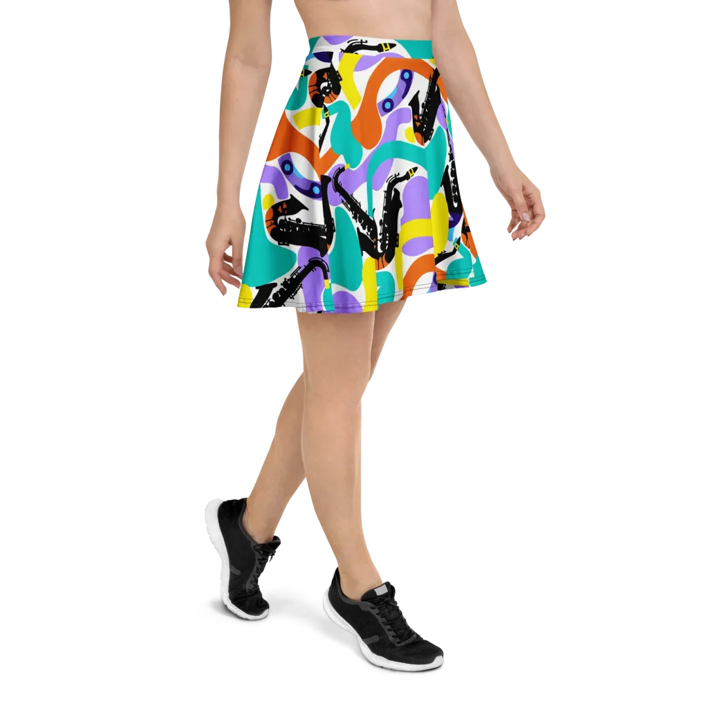 Neon Brass Parade on Skater Skirt — Right