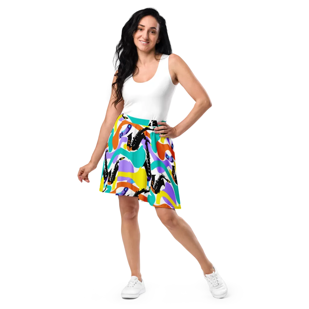 Neon Brass Parade on Skater Skirt — Front