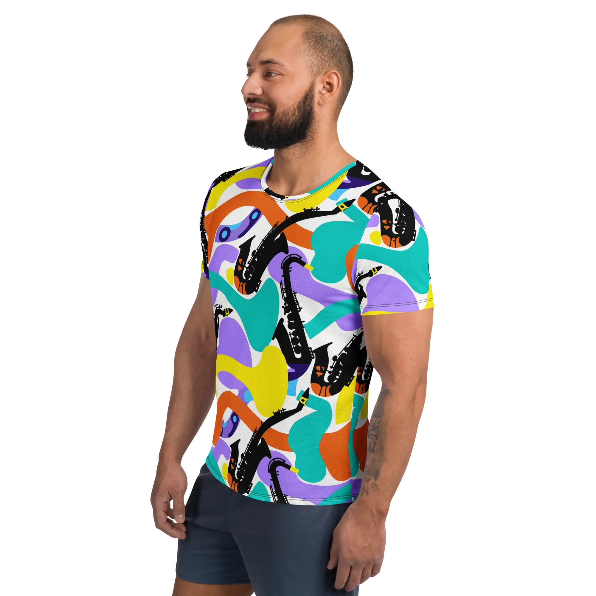 Neon Brass Parade on Men's Athletic T-Shirt — Left