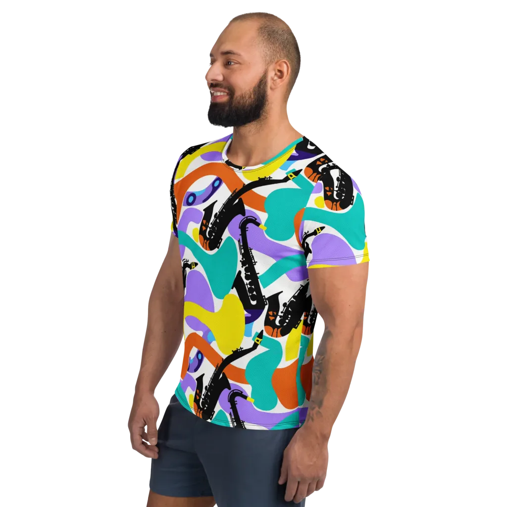 Neon Brass Parade on Men's Athletic T-Shirt — Left