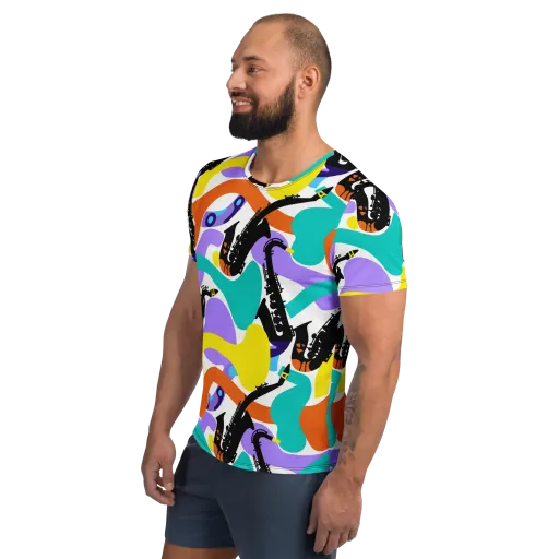 Neon Brass Parade on a Men's Athletic T-Shirt