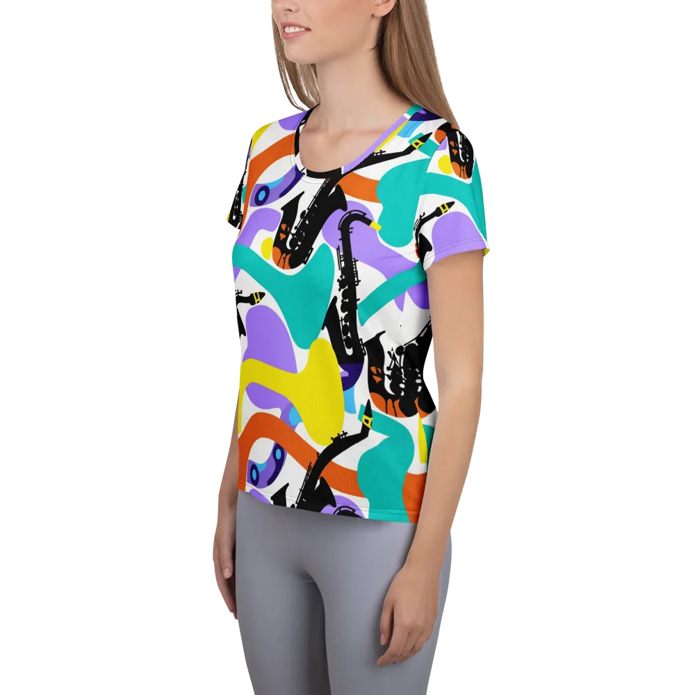 Neon Brass Parade on Women's Athletic T-Shirt — Left