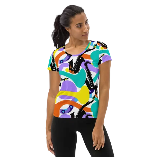 Neon Brass Parade on a Women's Athletic T-Shirt