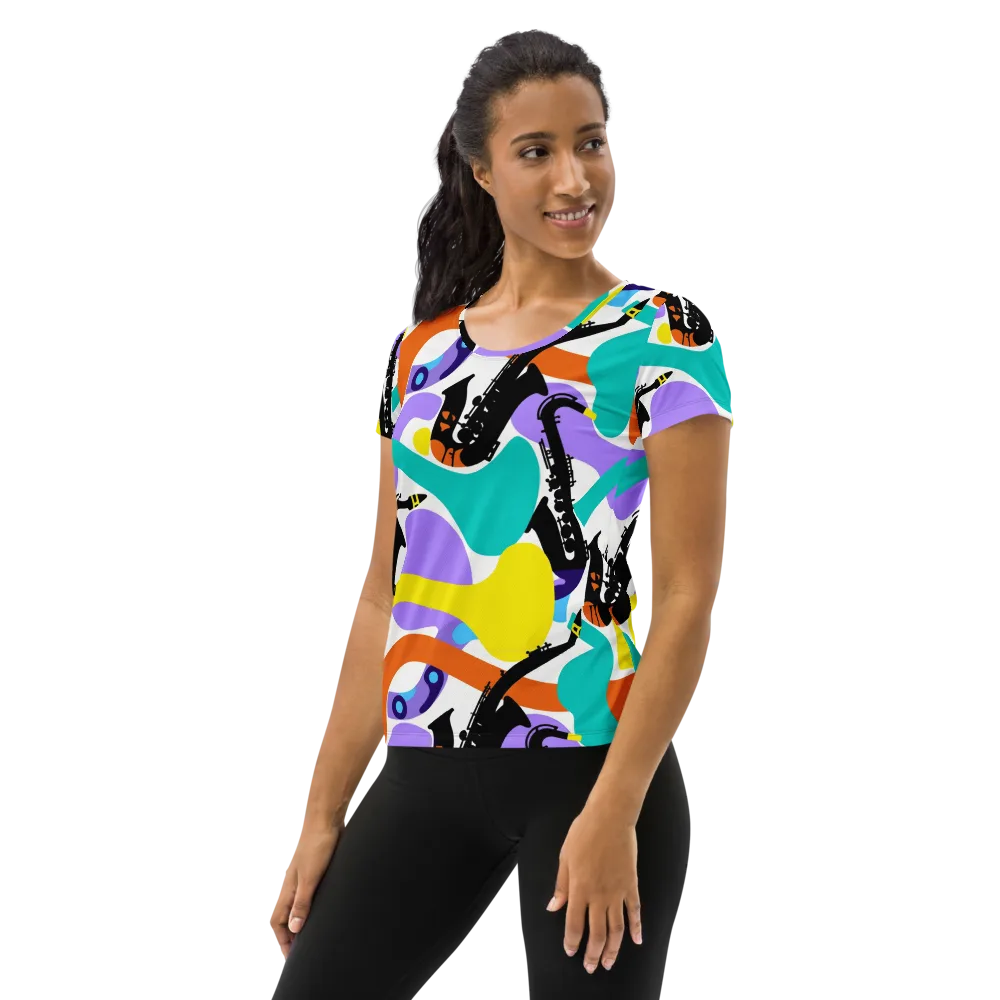 Neon Brass Parade on Women's Athletic T-Shirt — Left