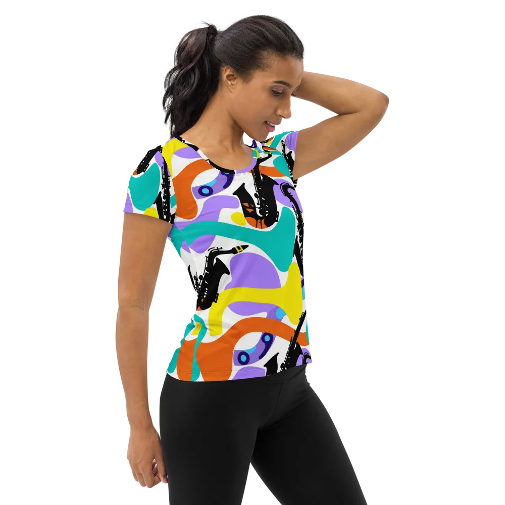 Neon Brass Parade on Women's Athletic T-Shirt — Right