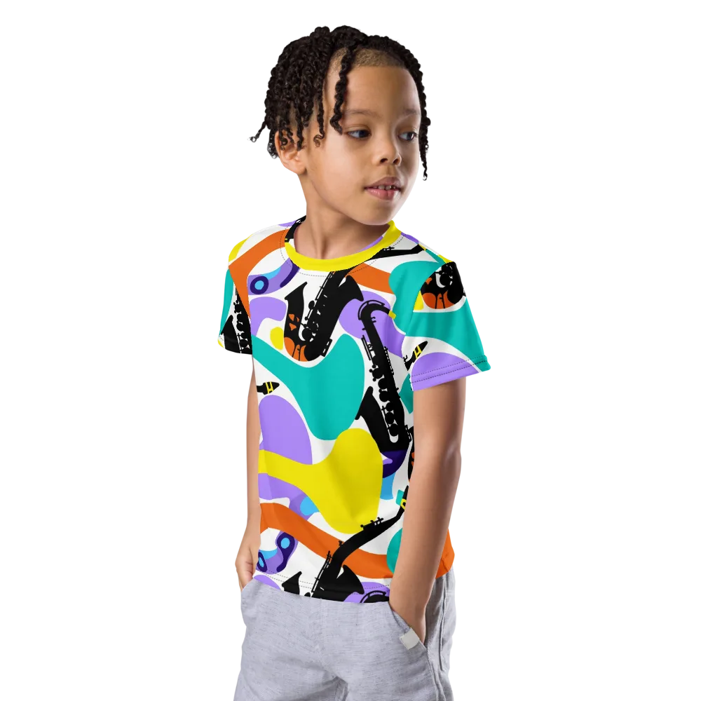 Neon Brass Parade on Kids Crew Neck T-Shirt — Left Front