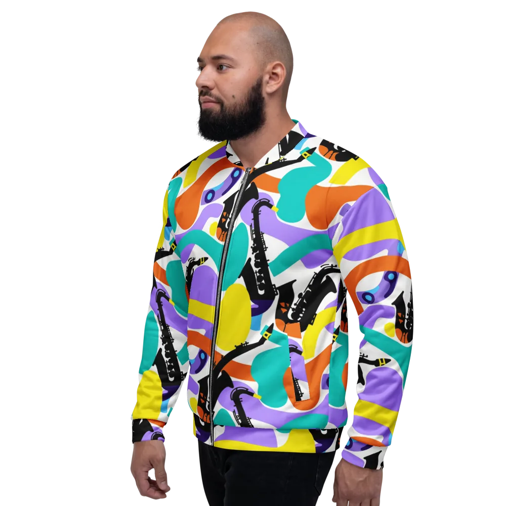 Neon Brass Parade on Bomber Jacket — Left