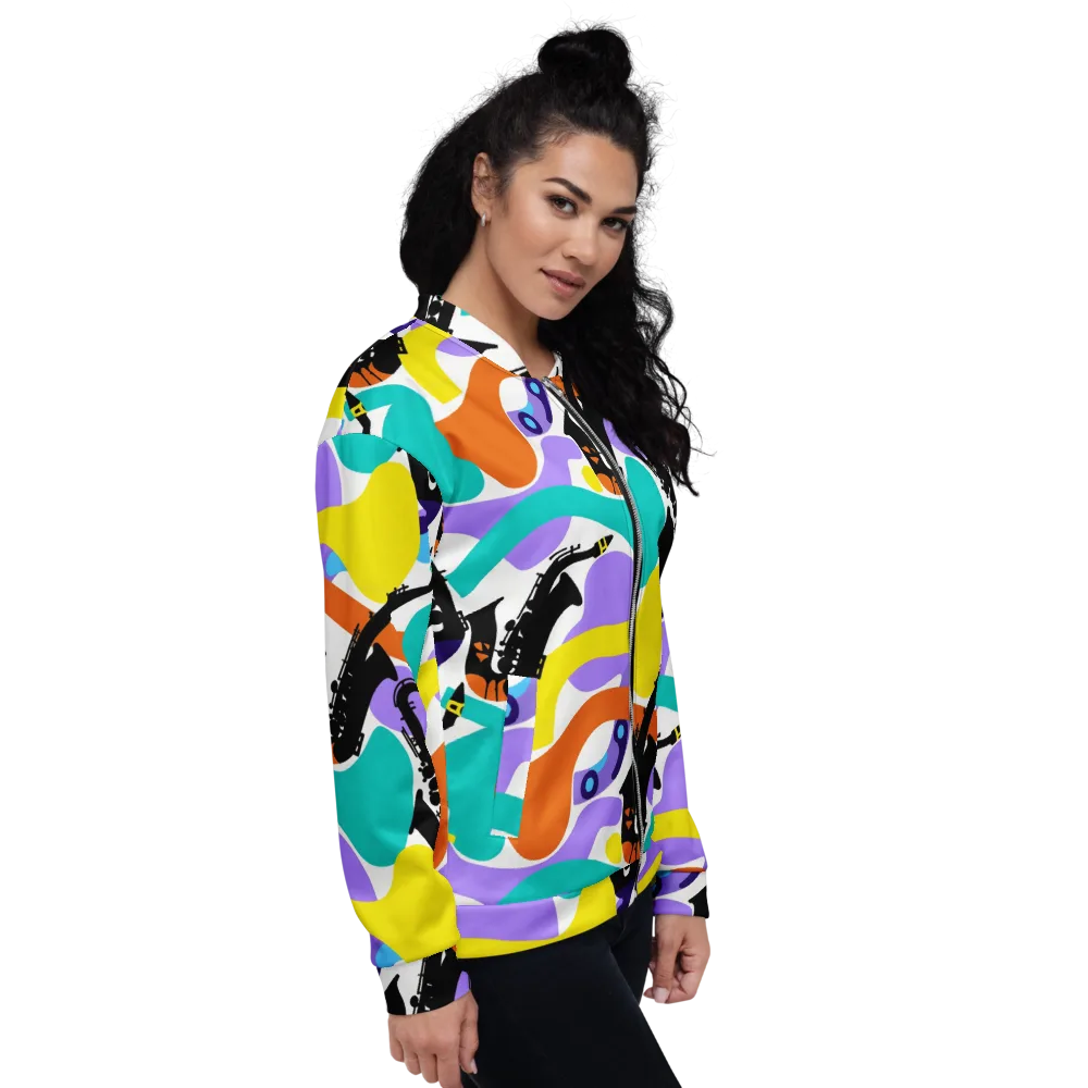 Neon Brass Parade on Bomber Jacket — Right