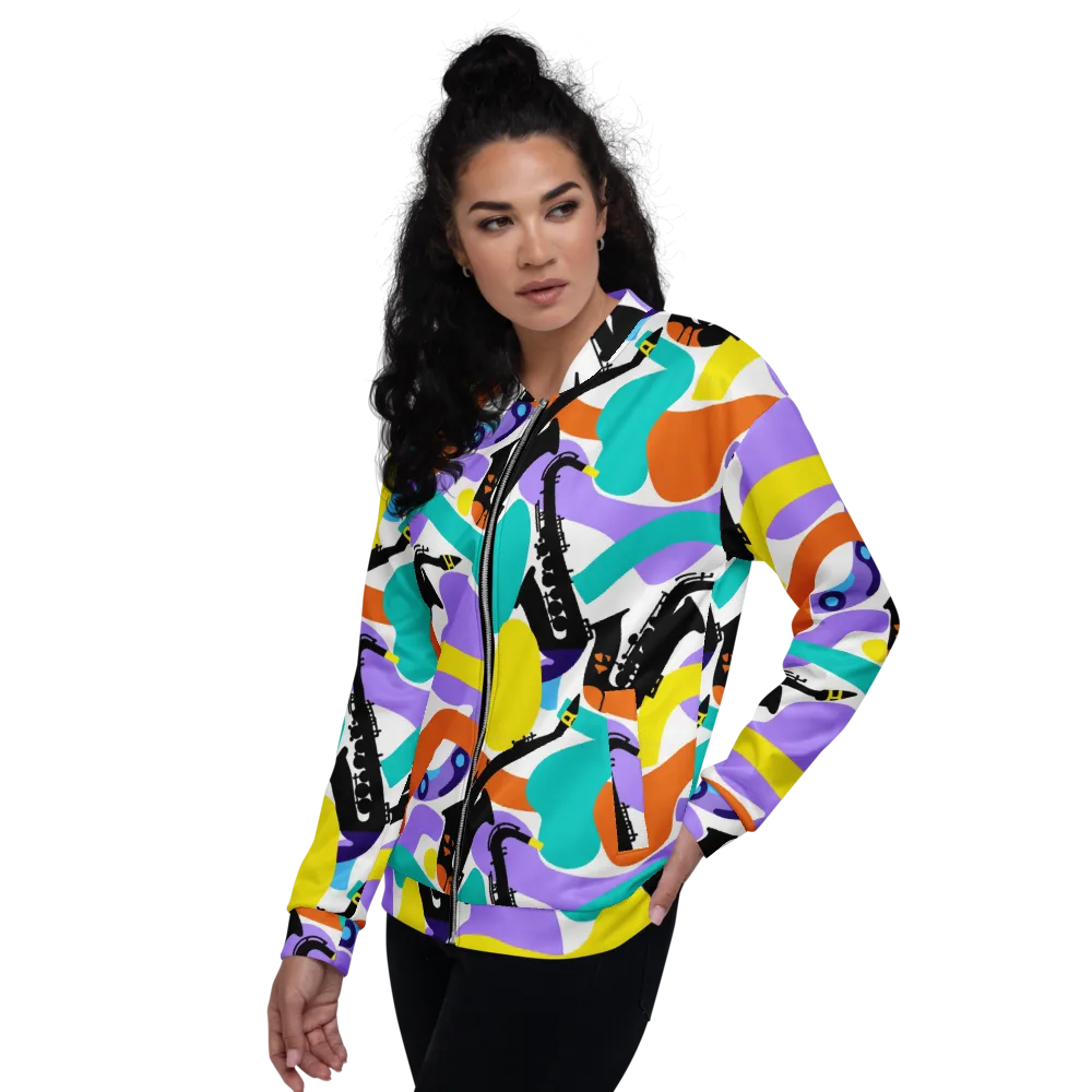 Neon Brass Parade on Bomber Jacket — Left