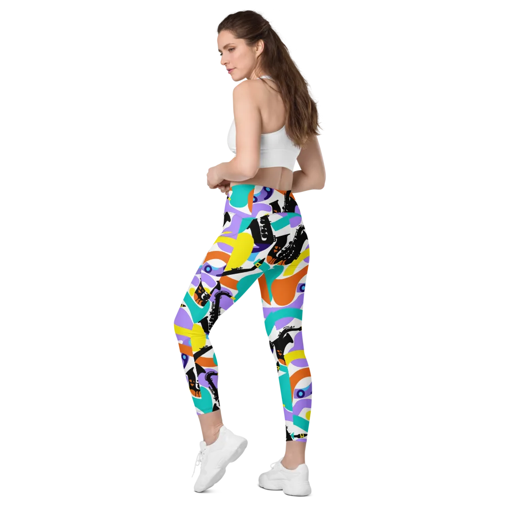 Neon Brass Parade on Leggings with Pockets — Left Back