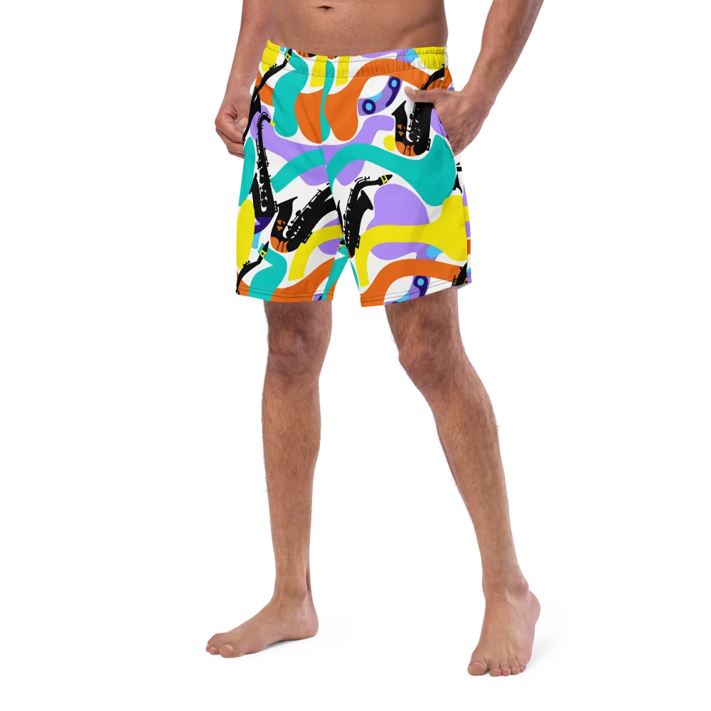 Neon Brass Parade on Swim Trunks — Left Front