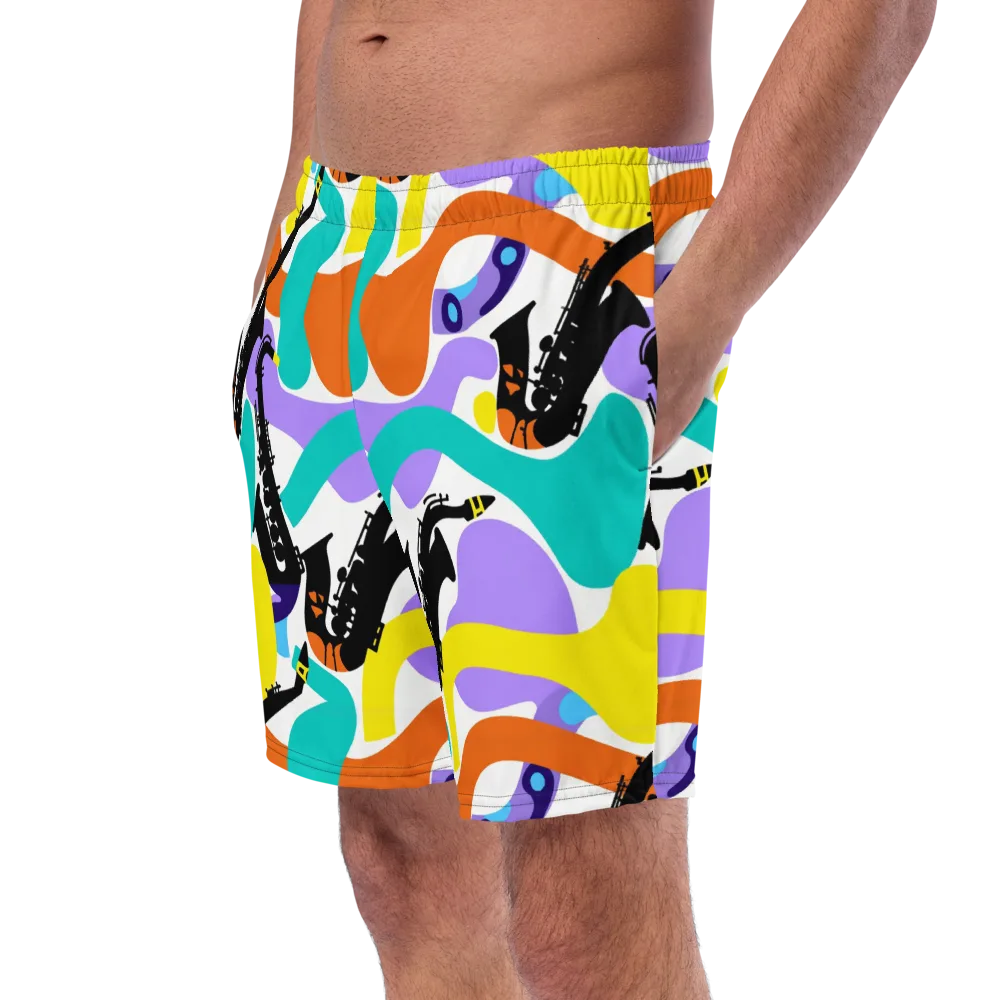 Neon Brass Parade on Swim Trunks — Left Front