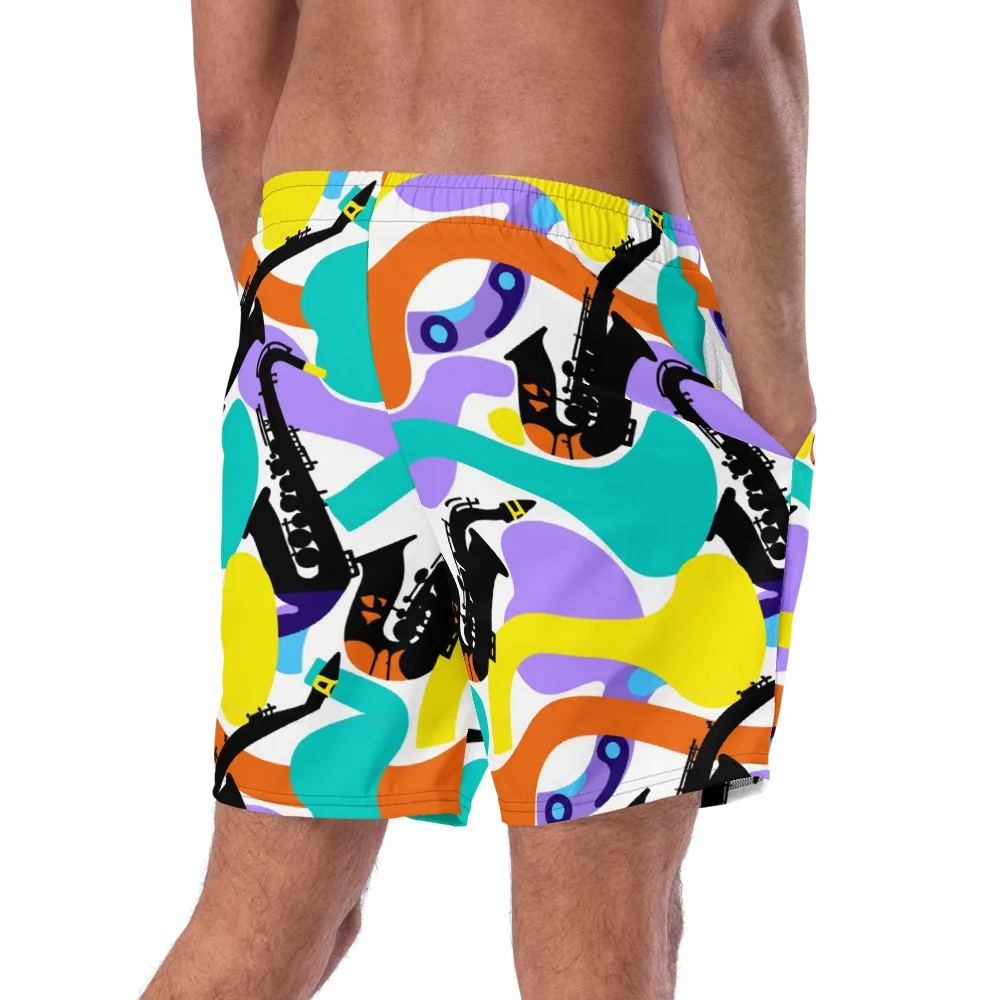 Neon Brass Parade on Swim Trunks — Right Back