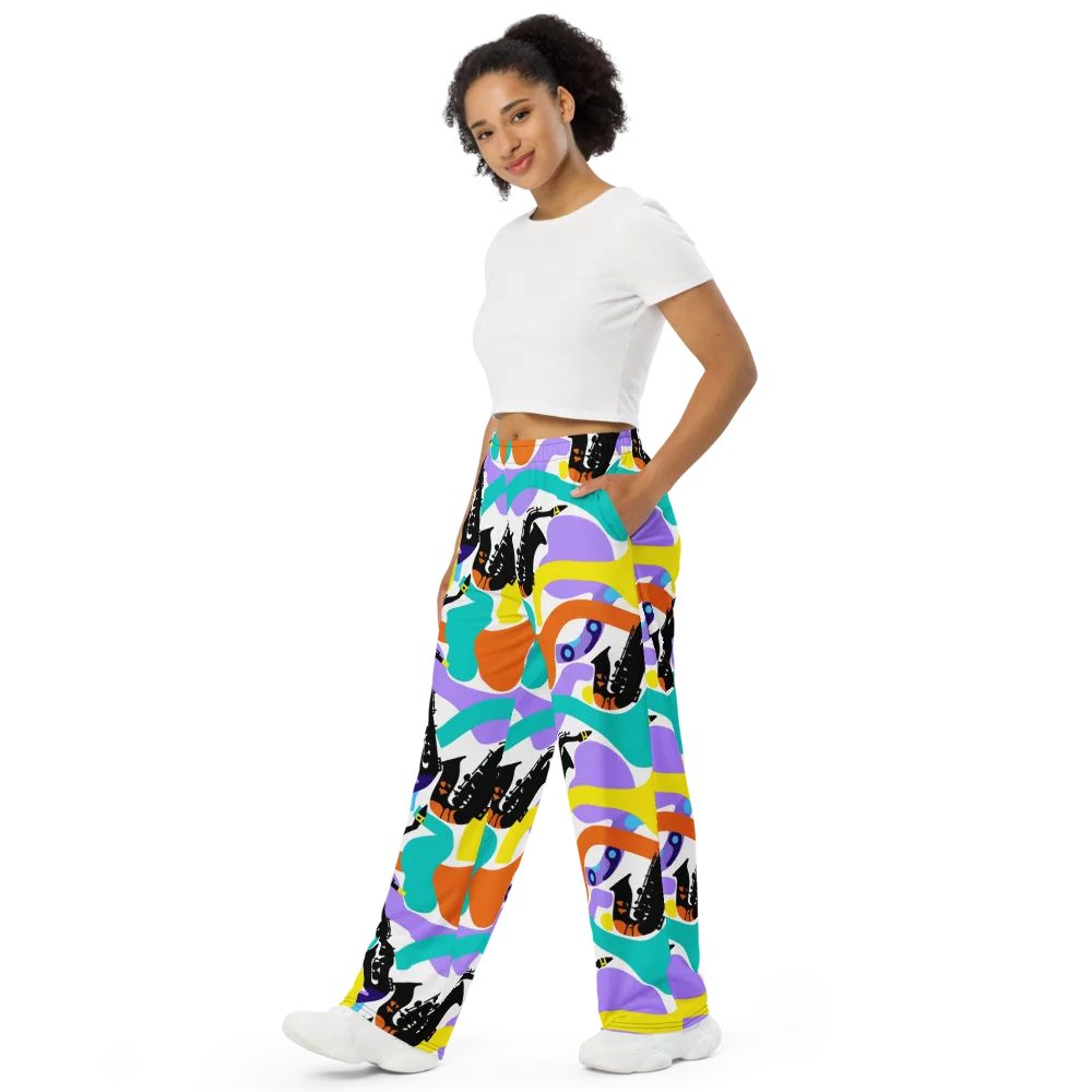 Neon Brass Parade on Wide-Leg Pants — Left Front