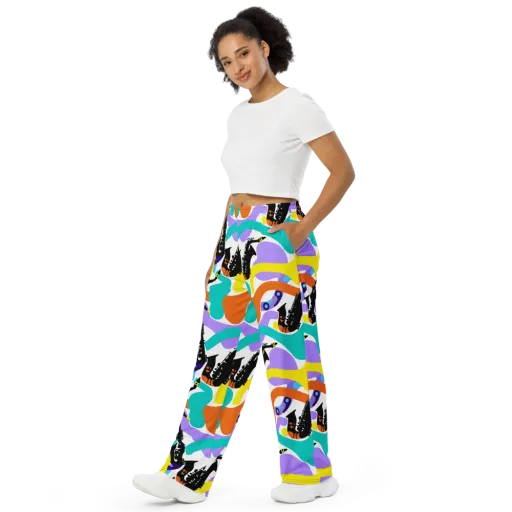 Neon Brass Parade on a Wide-Leg Pants