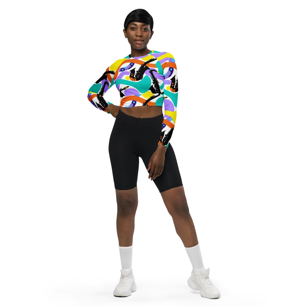 Neon Brass Parade on Long Sleeve Crop Top — Front
