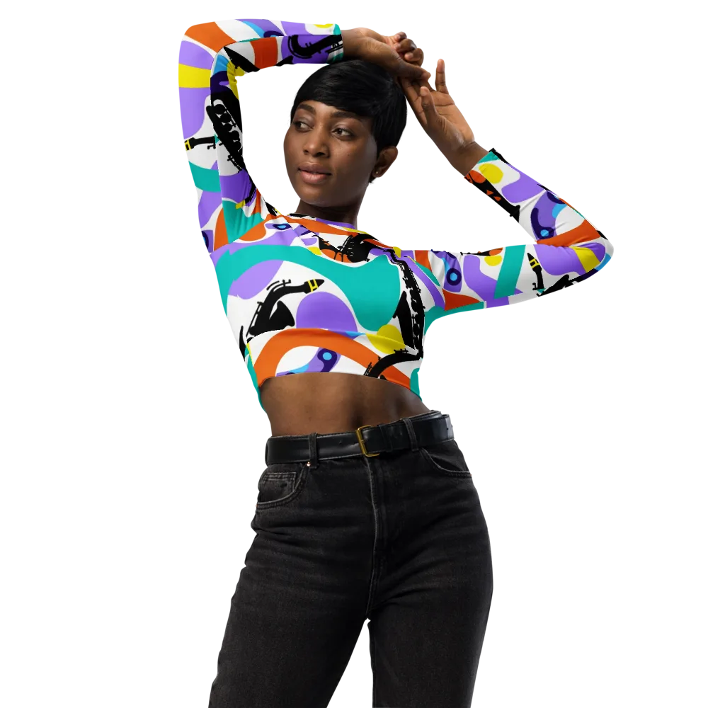 Neon Brass Parade on Long Sleeve Crop Top — Front
