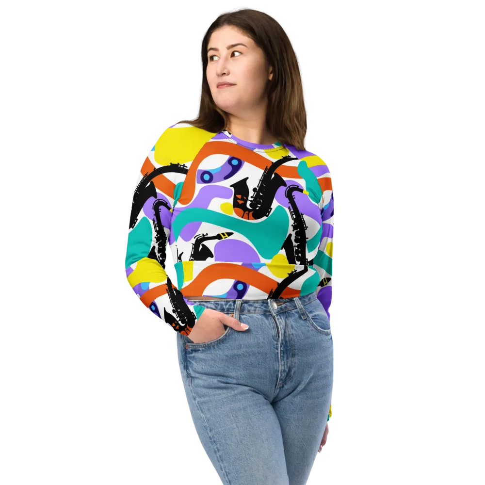 Neon Brass Parade on Long Sleeve Crop Top — Front