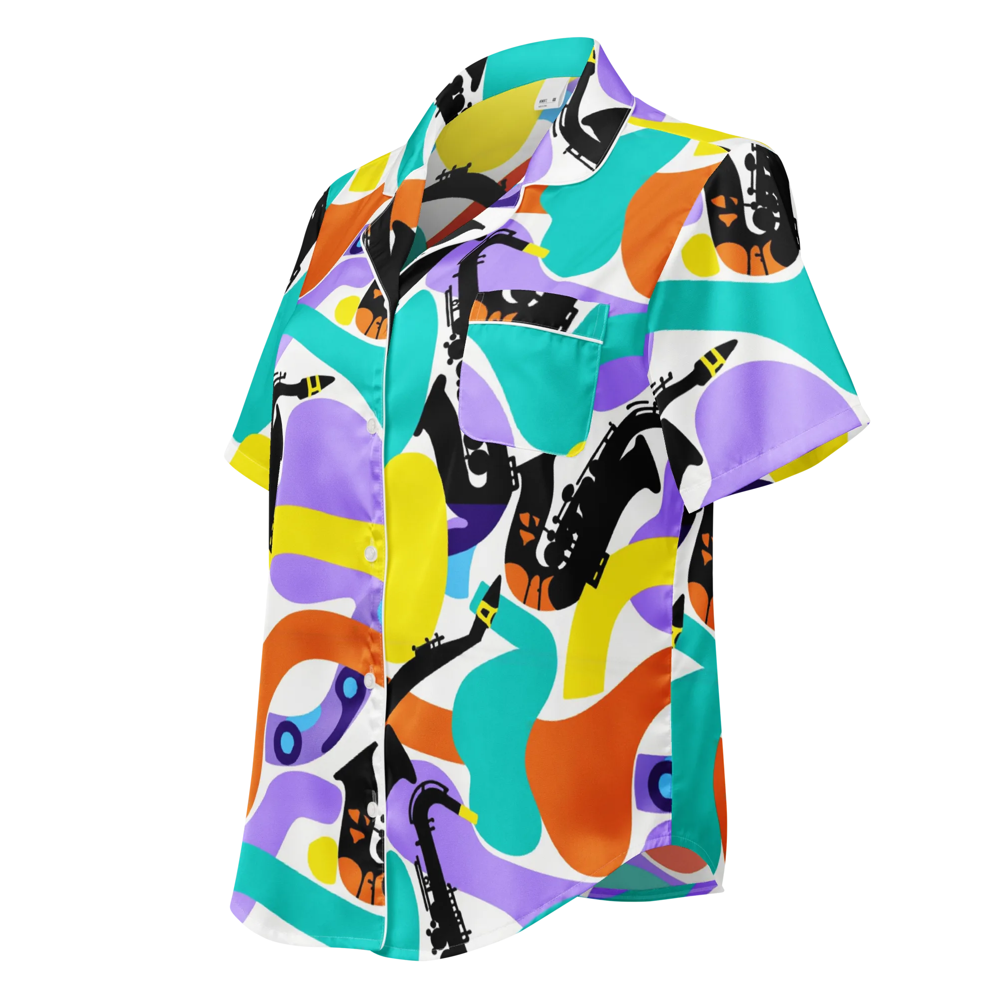 Neon Brass Parade on Women's Short Sleeve Pajama Top — Left Front