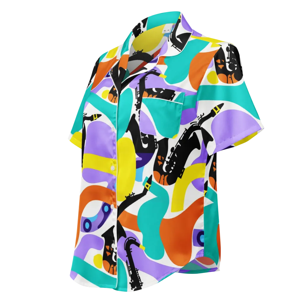 Neon Brass Parade on Women's Short Sleeve Pajama Top — Left Front