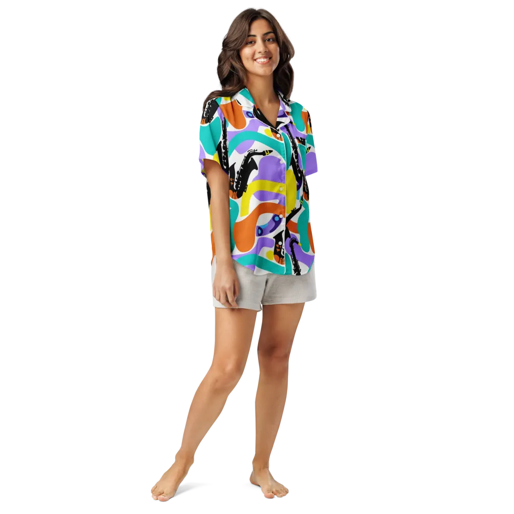 Neon Brass Parade on Women's Short Sleeve Pajama Top — Front