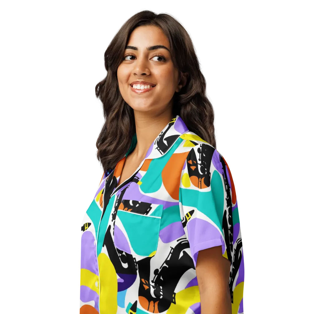 Neon Brass Parade on Women's Short Sleeve Pajama Top — Left Front