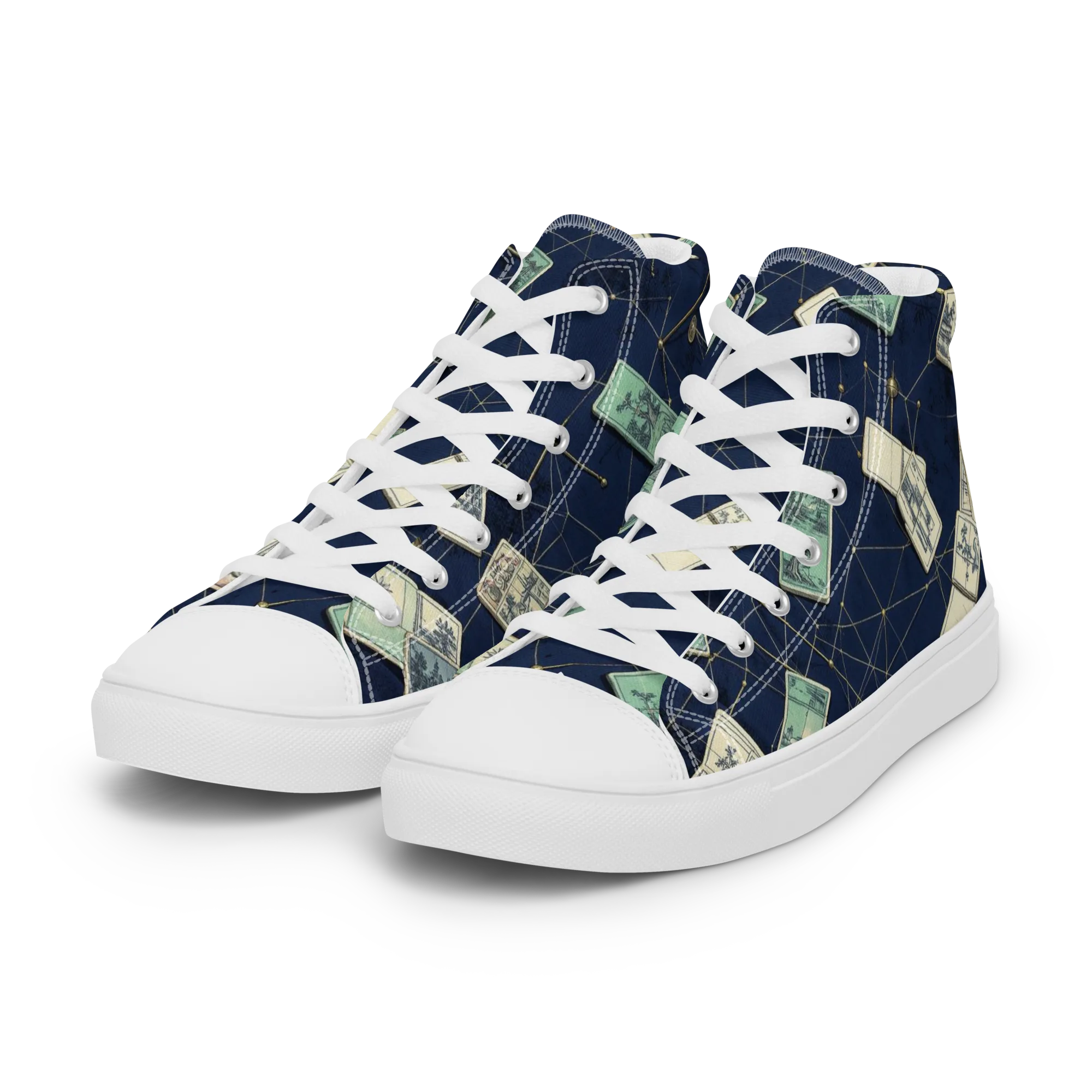 Constellation Cartography on Women's High Top Canvas Shoes — Left Front